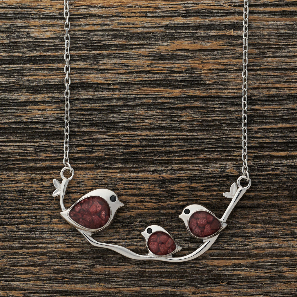 Triple Cinnabar Birdie Branch Necklace