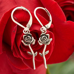 Leverback Dangling Rose Earrings