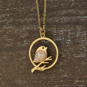 Gold Mother of Pearl Birdie Branch Necklace