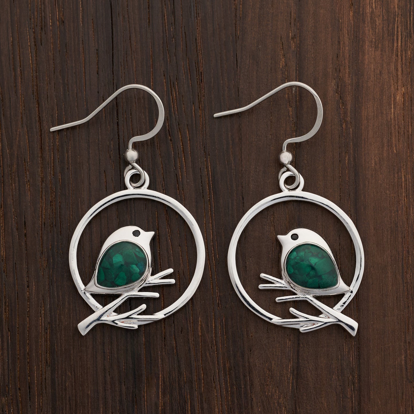 Malachite Birdie Branch Earrings