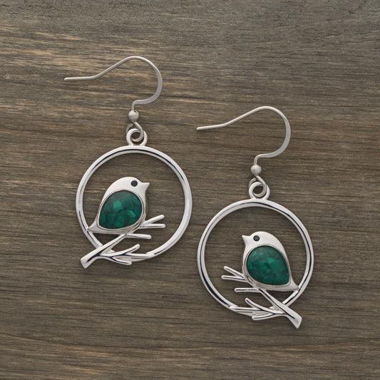 Malachite Birdie Branch Earrings