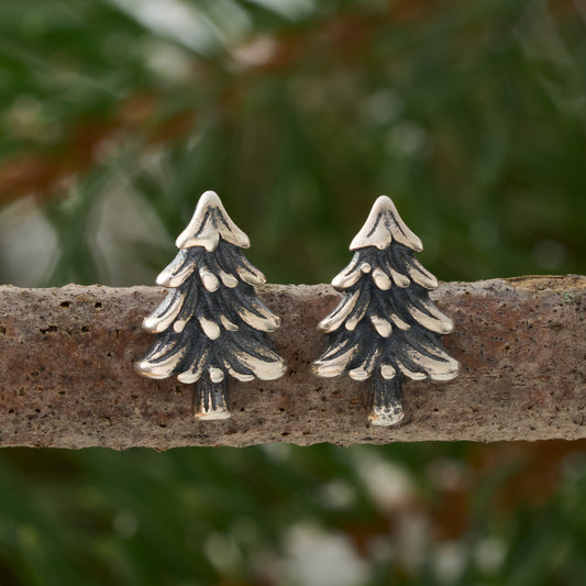 Sterling Silver Tiny Pine Studs