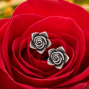 Sterling Silver Vintage Rose Studs