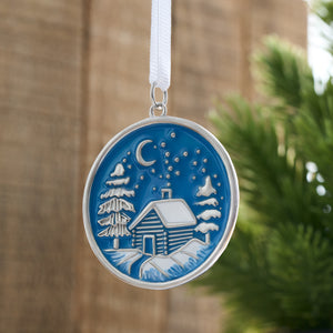 Snowy Forest Log Cabin Ornament