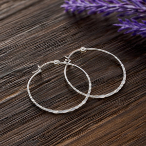 Sterling Silver Hammered Hoop Earrings - Large