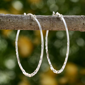 Sterling Silver Hammered Hoop Earrings - Large