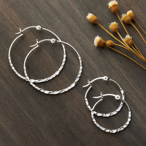 Sterling Silver Hammered Hoop Earrings