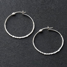 Load image into Gallery viewer, Sterling Silver Hammered Hoop Earrings - Large