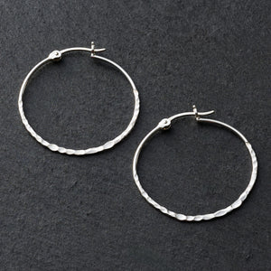 Sterling Silver Hammered Hoop Earrings - Large