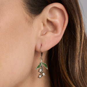 Sterling Silver Lily of the Valley Floral Drop Leverback Earrings