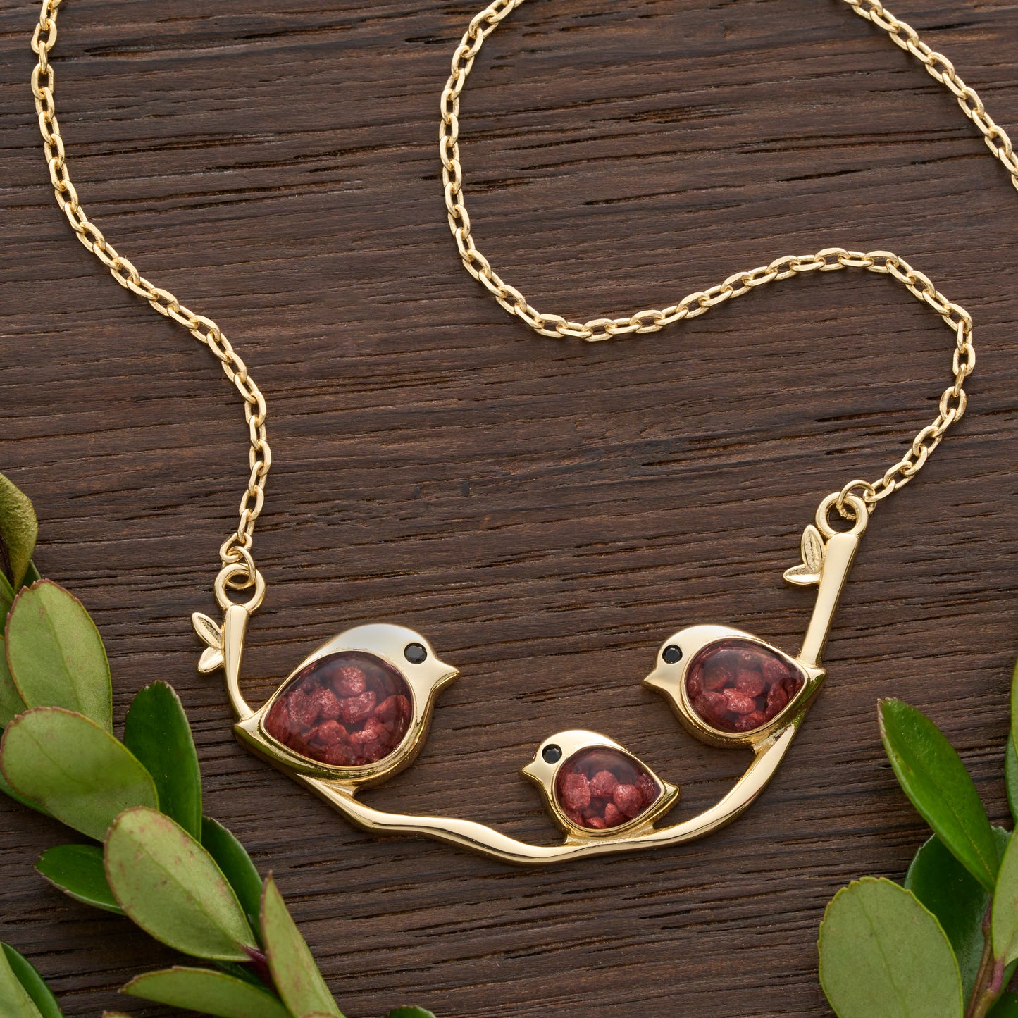 Gold Triple Cinnabar Birdie Branch Necklace