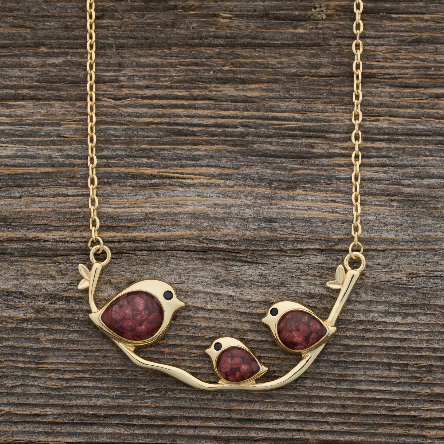 Gold Triple Cinnabar Birdie Branch Necklace