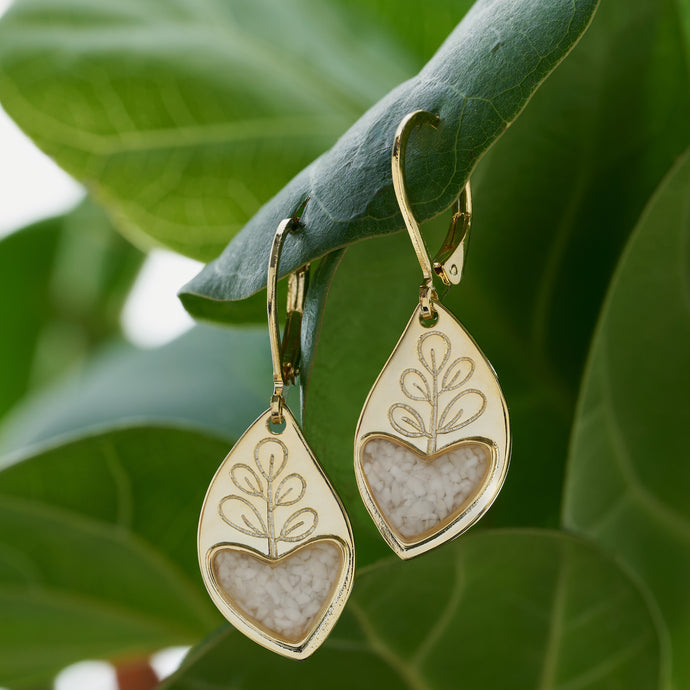 Gold White Turquoise Heart Leaf Earrings