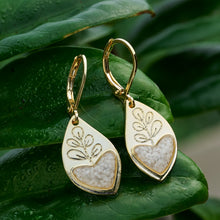 Load image into Gallery viewer, Gold White Turquoise Heart Leaf Earrings