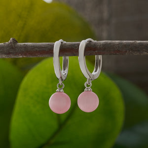 Pink Cat's Eye Hoop Earrings