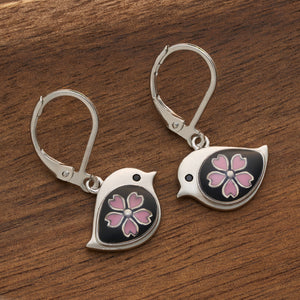 Leverback Cherry Blossom Birdie Earrings