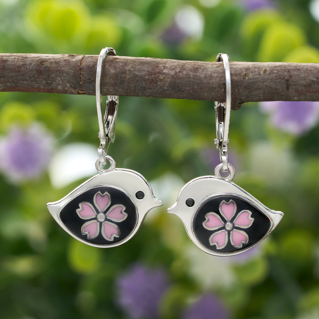 Leverback Cherry Blossom Birdie Earrings