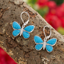 Load image into Gallery viewer, Blue Glass Butterfly Earrings