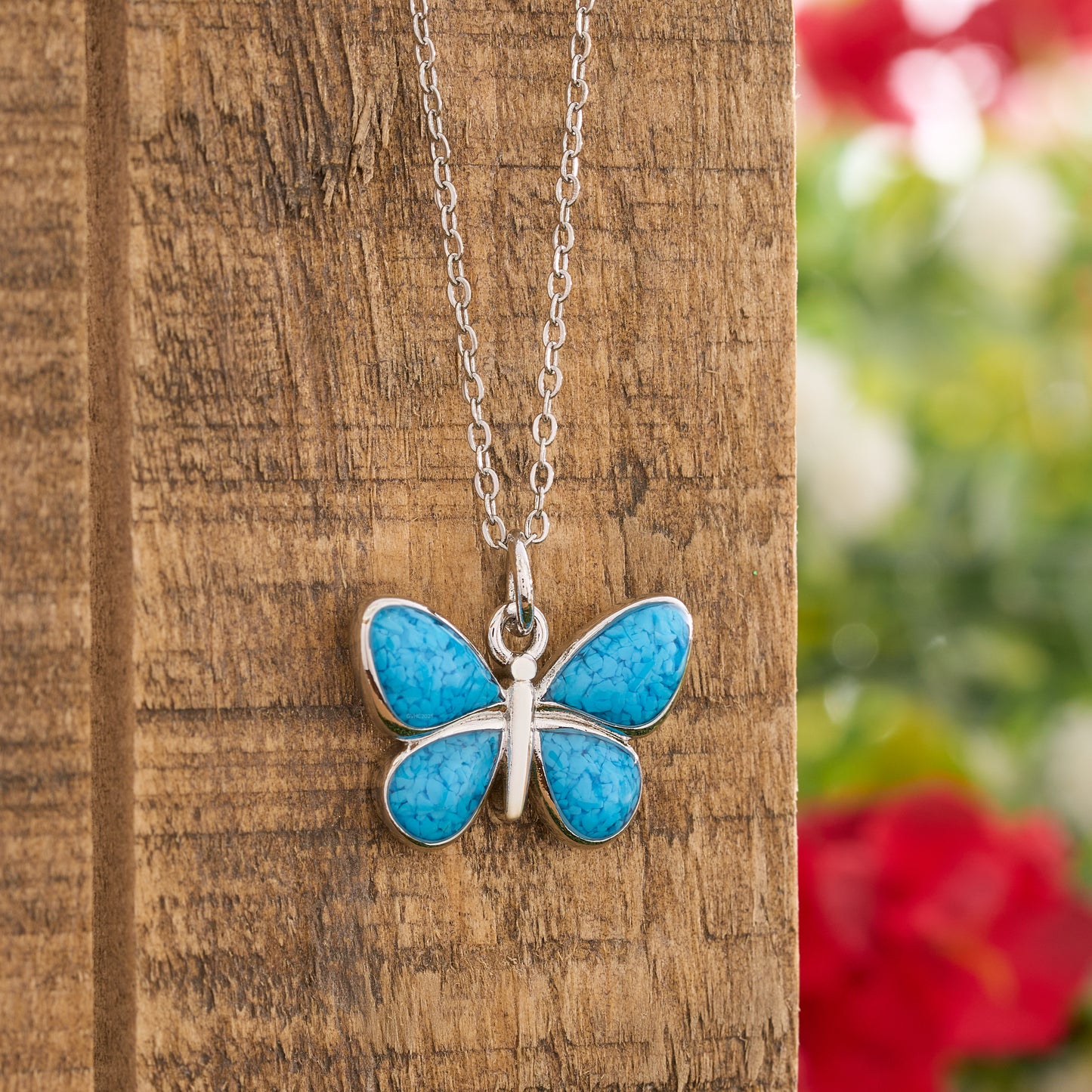 Blue Glass Butterfly Necklace