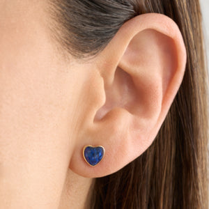 Gold Sterling Silver Lapis Lazuli Heart Studs