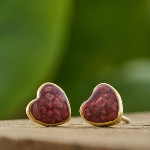 Gold Sterling Silver Cinnabar Heart Studs
