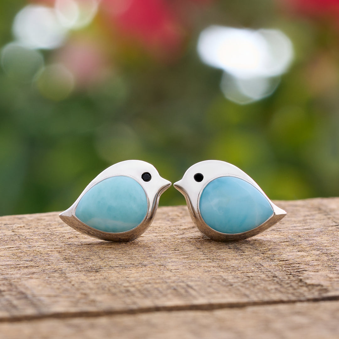 Sterling Silver Larimar Birdie Studs (Medium)