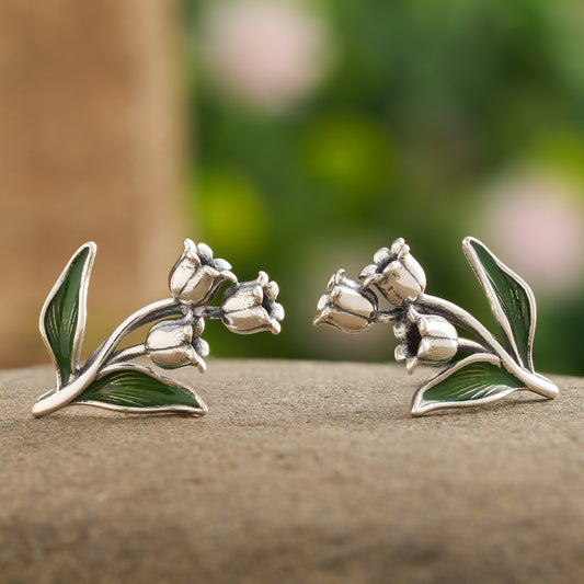 Sterling Silver Lily of the Valley Floral Drop Studs