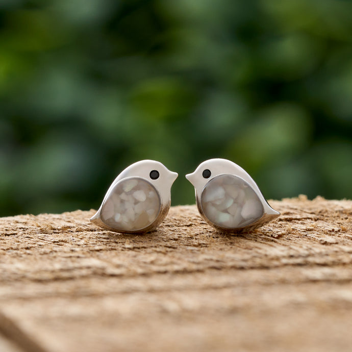 Sterling Silver Mother of Pearl Birdie Studs
