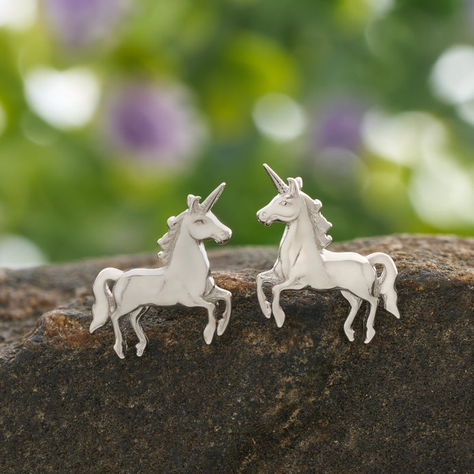 Sterling Silver Unicorn Stud Earrings