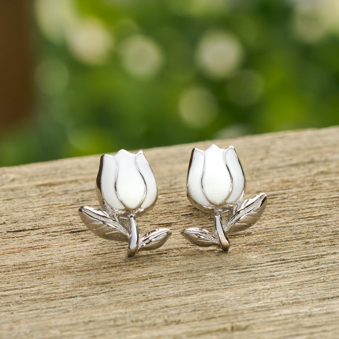 Sterling Silver White Tulip Studs