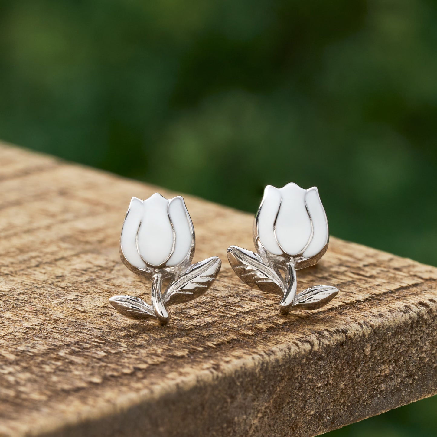 Sterling Silver White Tulip Studs