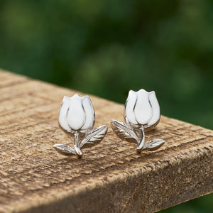 Sterling Silver White Tulip Studs