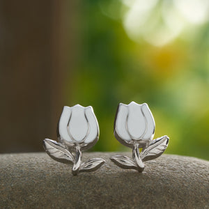 Sterling Silver White Tulip Studs
