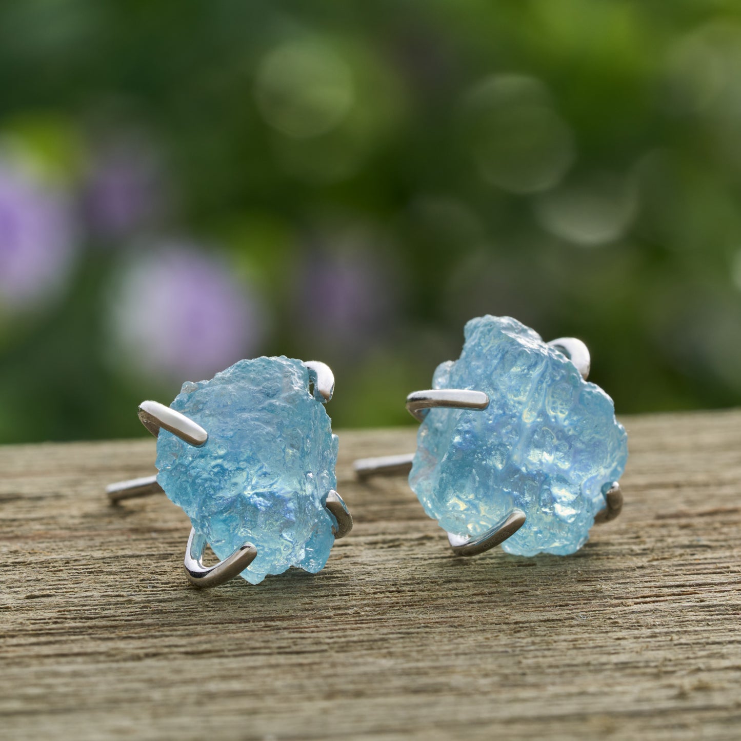 Sterling Silver Aquamarine Raw Gemstone Studs