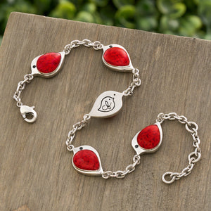 Red Glass Birdie Charm Bracelet