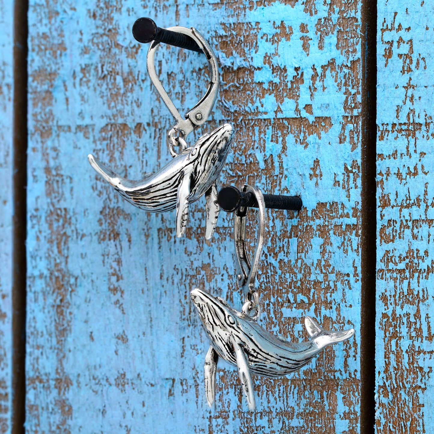 Vintage Leverback Humpback Whale Earrings