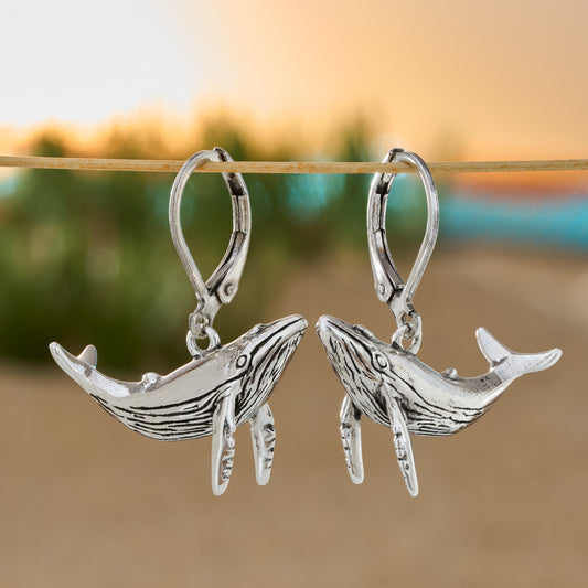 Vintage Leverback Humpback Whale Earrings