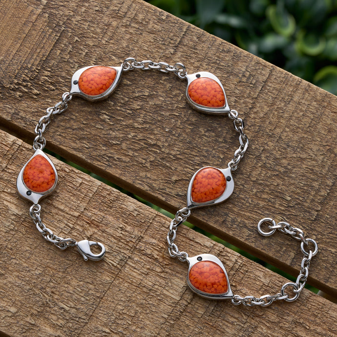 Orange Glass Birdie Charm Bracelet
