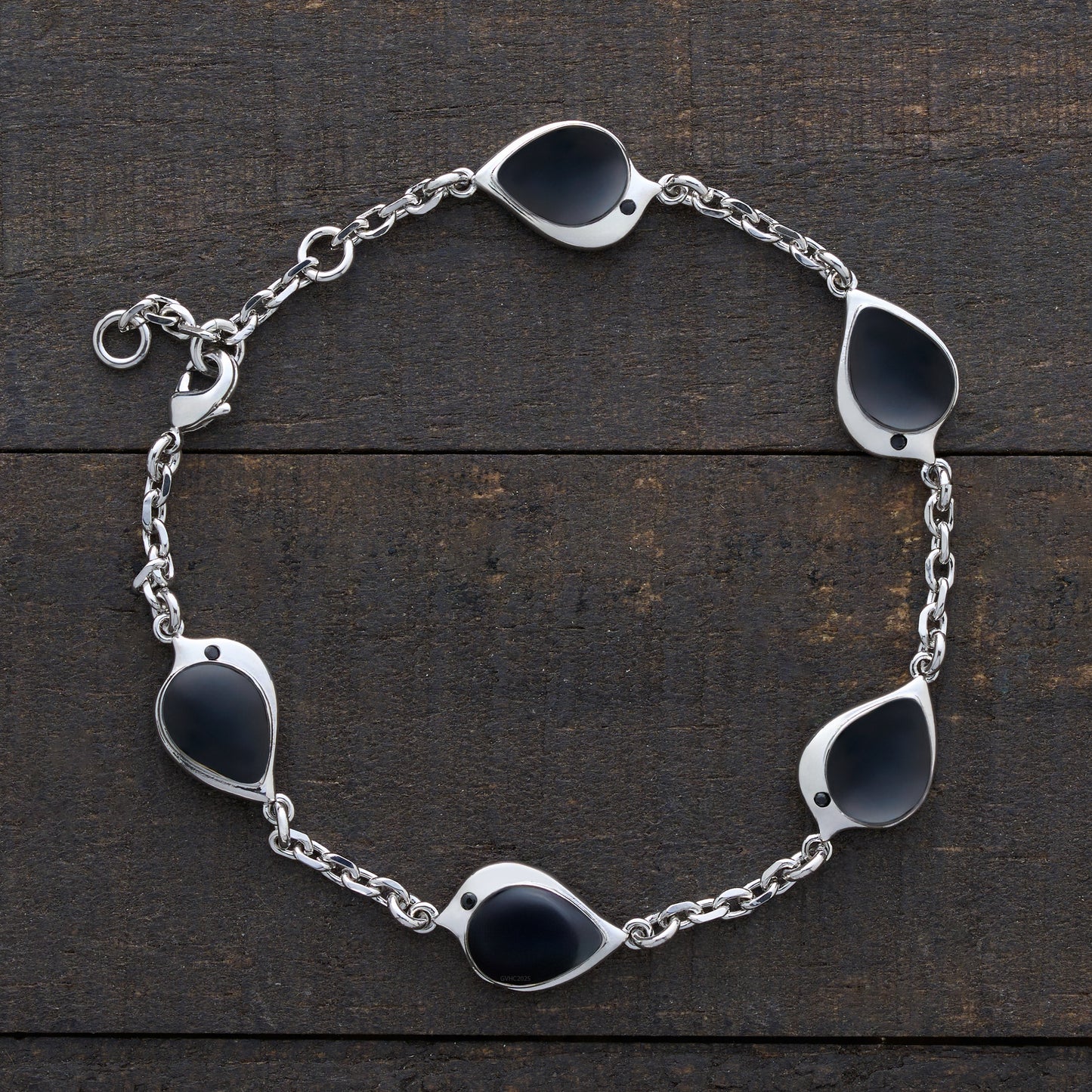 Black Glass Birdie Charm Bracelet