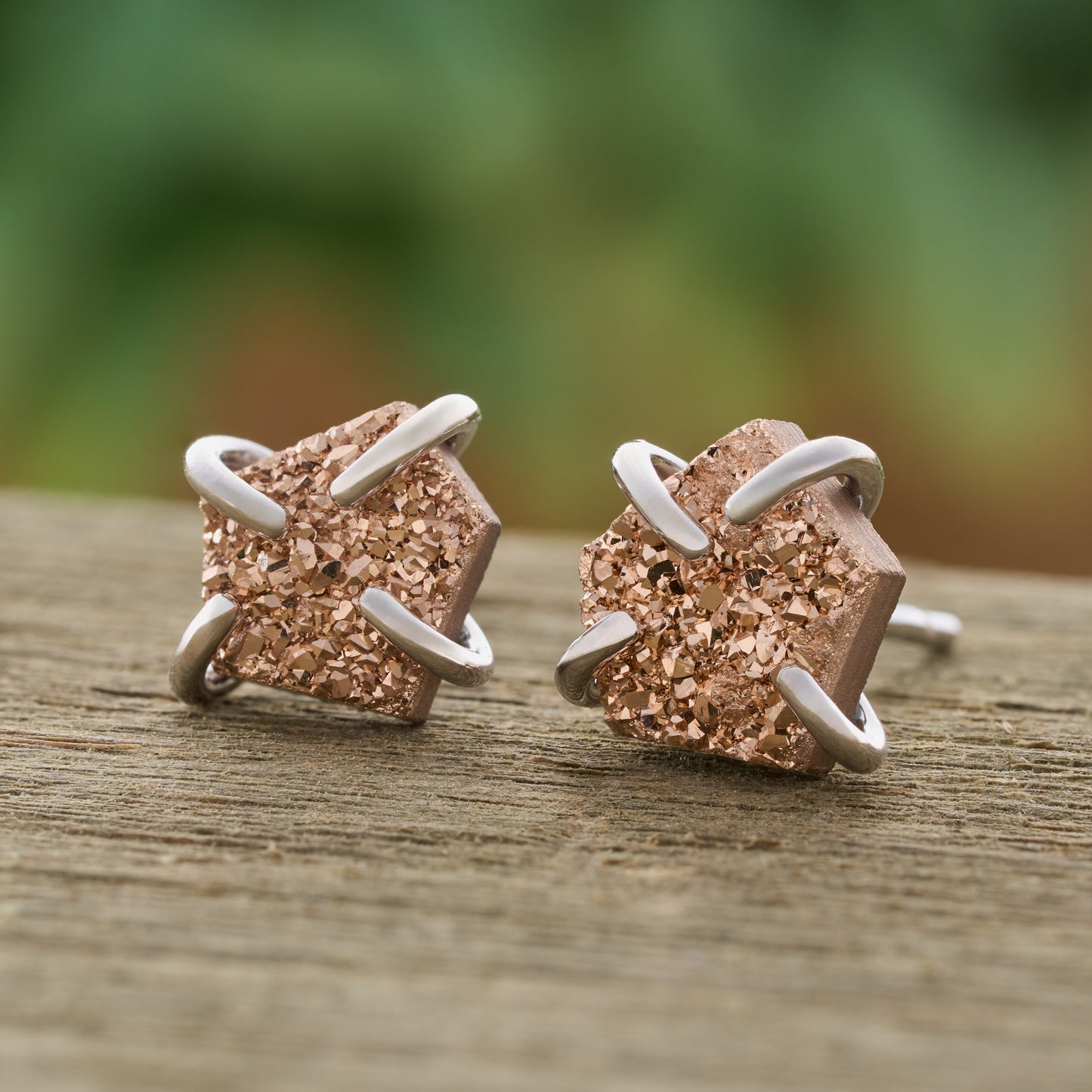 Iridescent Drusy Gemstone Studs (Rose Gold)