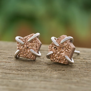 Iridescent Drusy Gemstone Studs (Rose Gold)