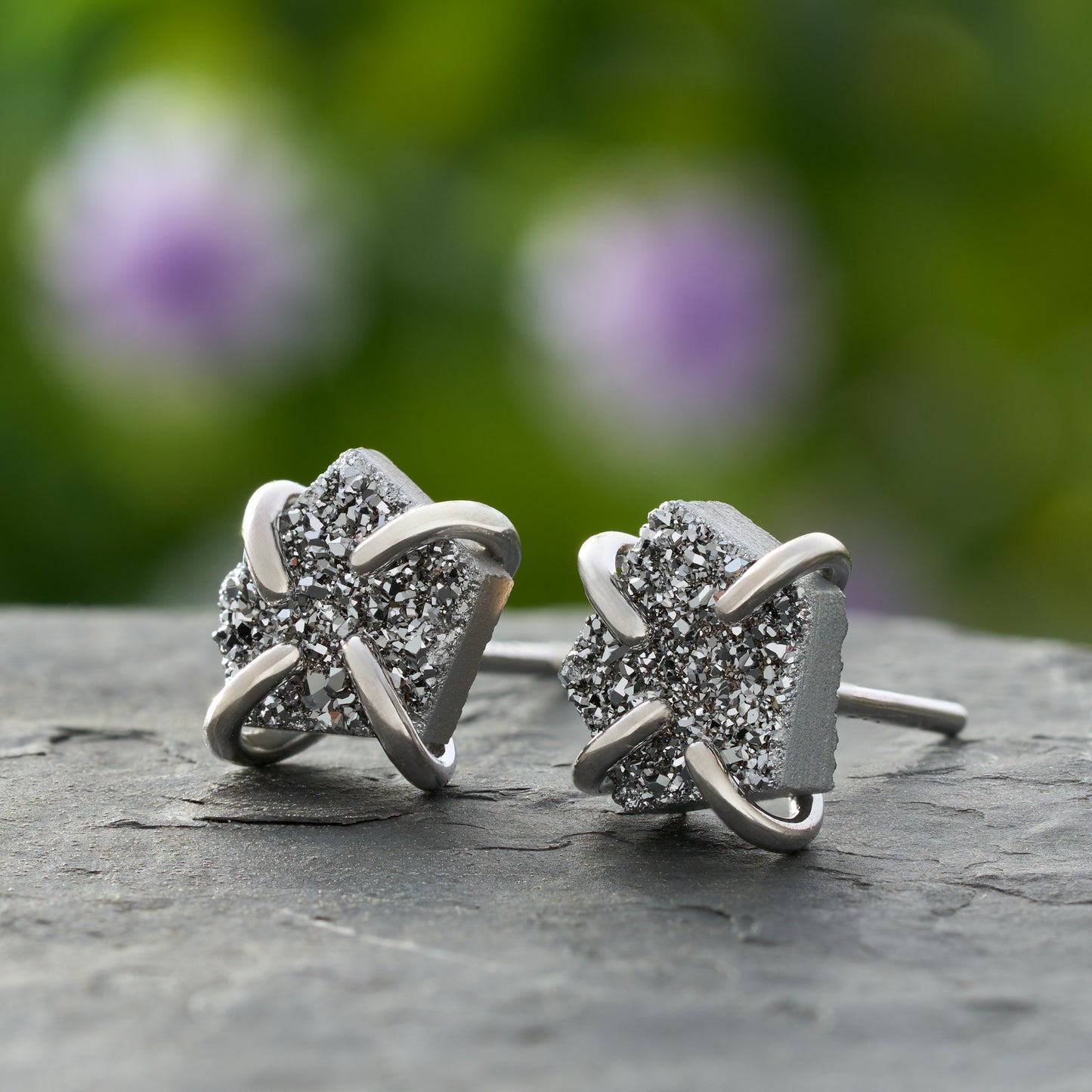 Iridescent Drusy Gemstone Studs (Silver)