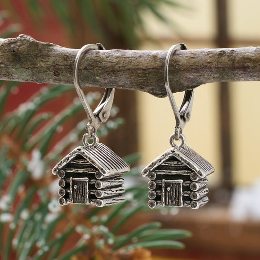 Rustic Log Cabin Leverback Earrings