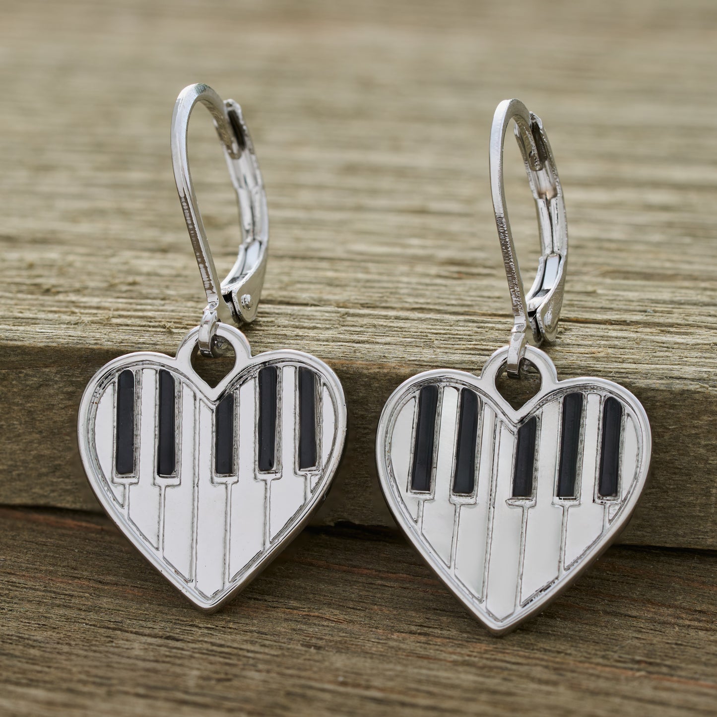 Leverback Heart Piano Keyboard Earrings