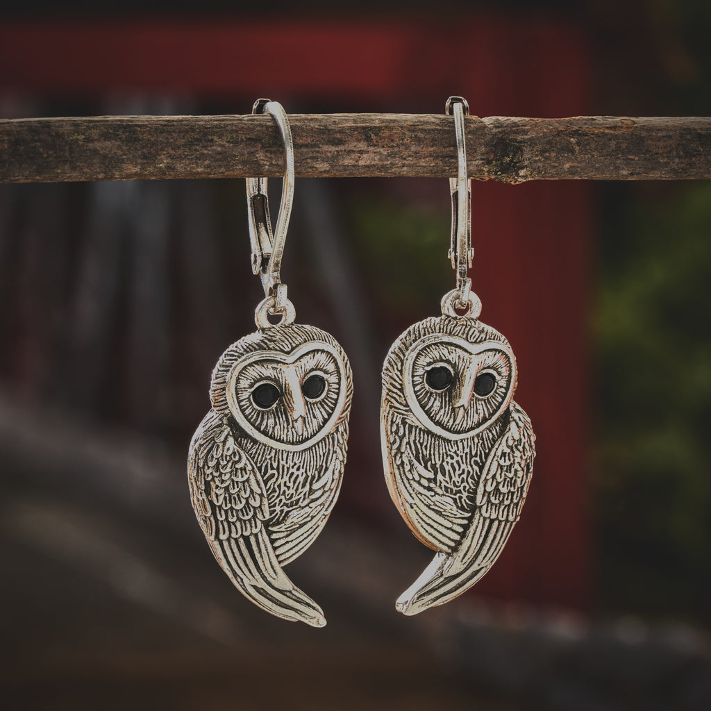 Leverback Vintage Barn Owl Earrings
