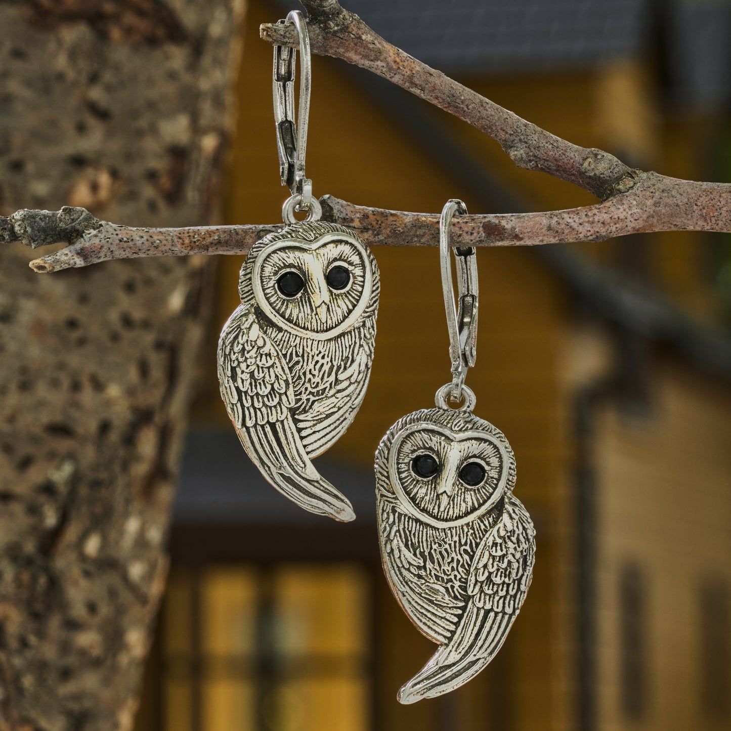 Leverback Vintage Barn Owl Earrings