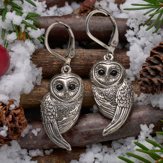 Leverback Vintage Barn Owl Earrings