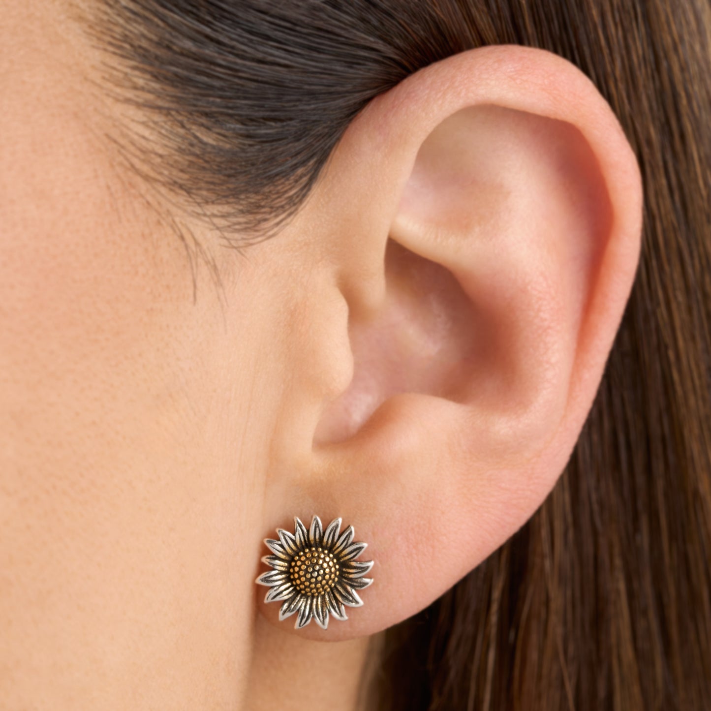 Vintage Sterling Silver Sunflower Studs (Medium)