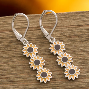 Triple Sunflower Bar Leverback Earrings
