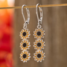 Load image into Gallery viewer, Triple Sunflower Bar Leverback Earrings